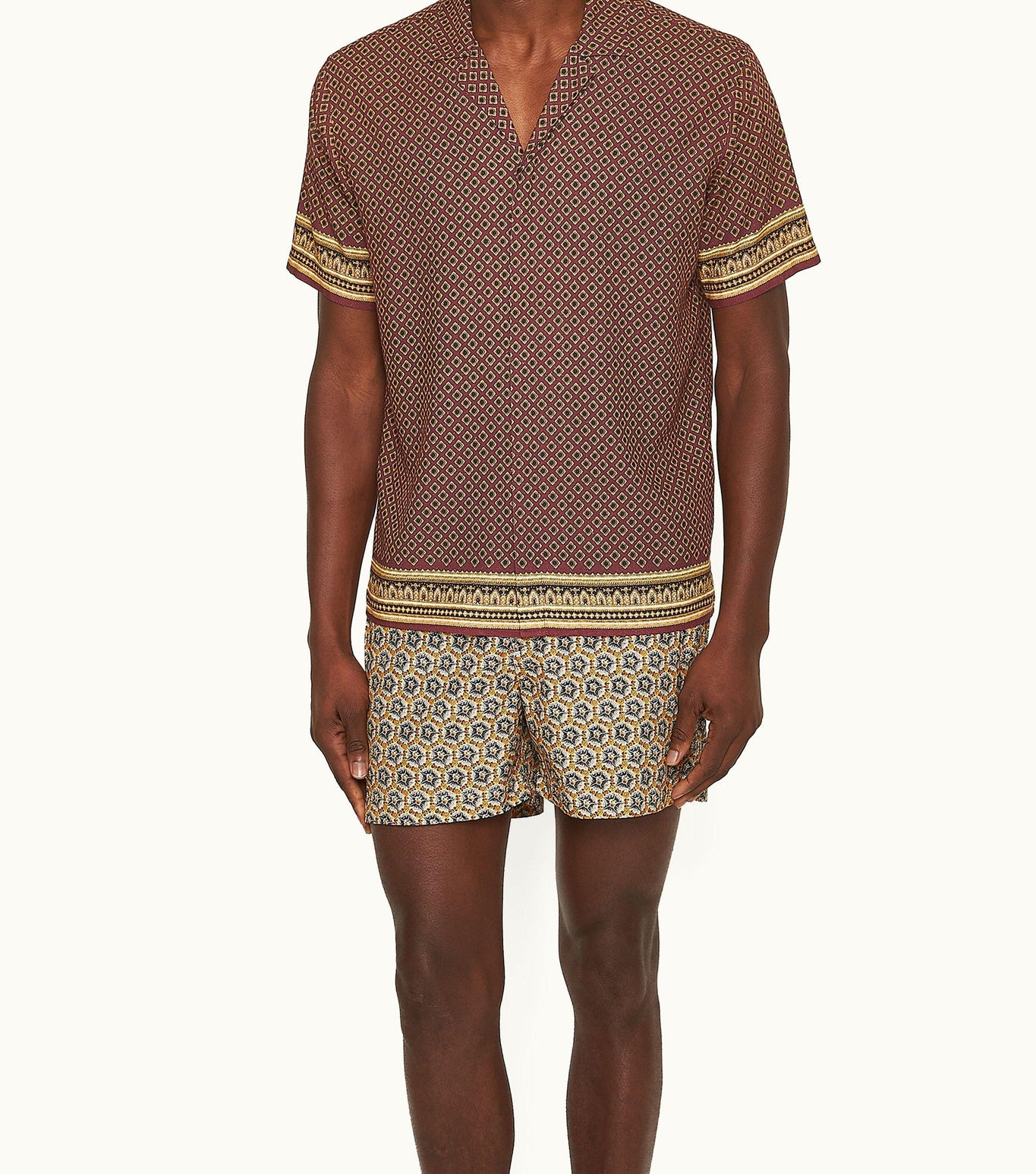 Maitan Solmio Print Relaxed Fit Capri Collar Shirt | Copper Red