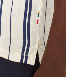 Maitan Stripe Relaxed Fit Capri Collar Linen-Cotton Shirt | Azul Blue/Cashew