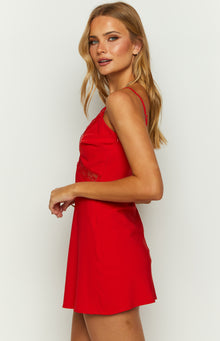 Malia Lace Detail Mini Dress | Red