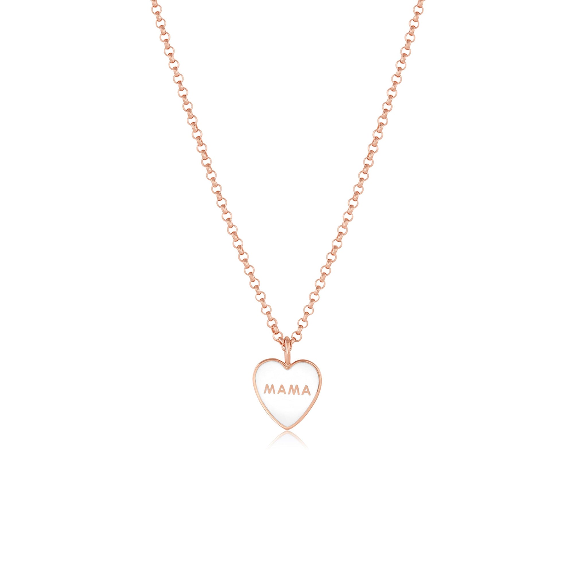 Women | Mama Enamel Heart Pendant – White Enamel | 14k Rose Gold