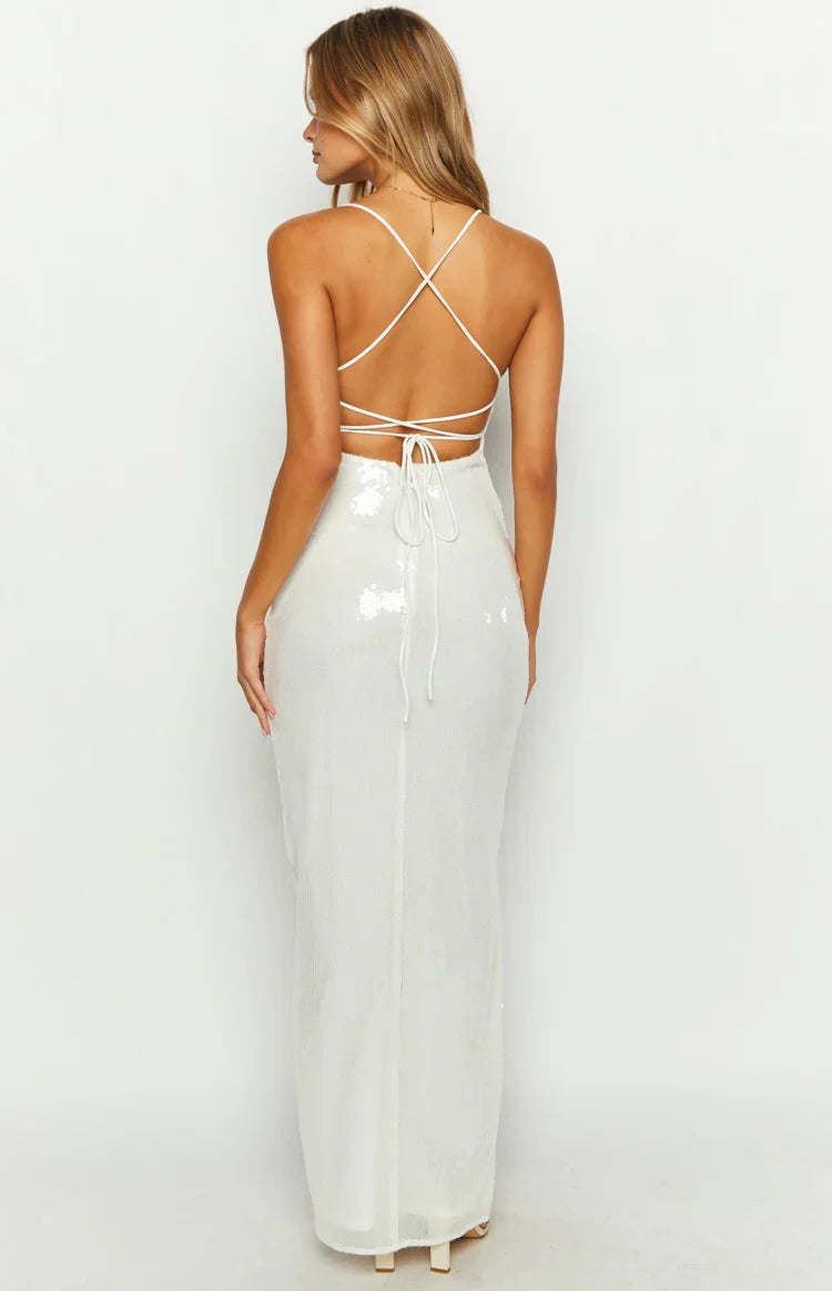 Sequin Slip Maxi Formal Dress | Manhattan White
