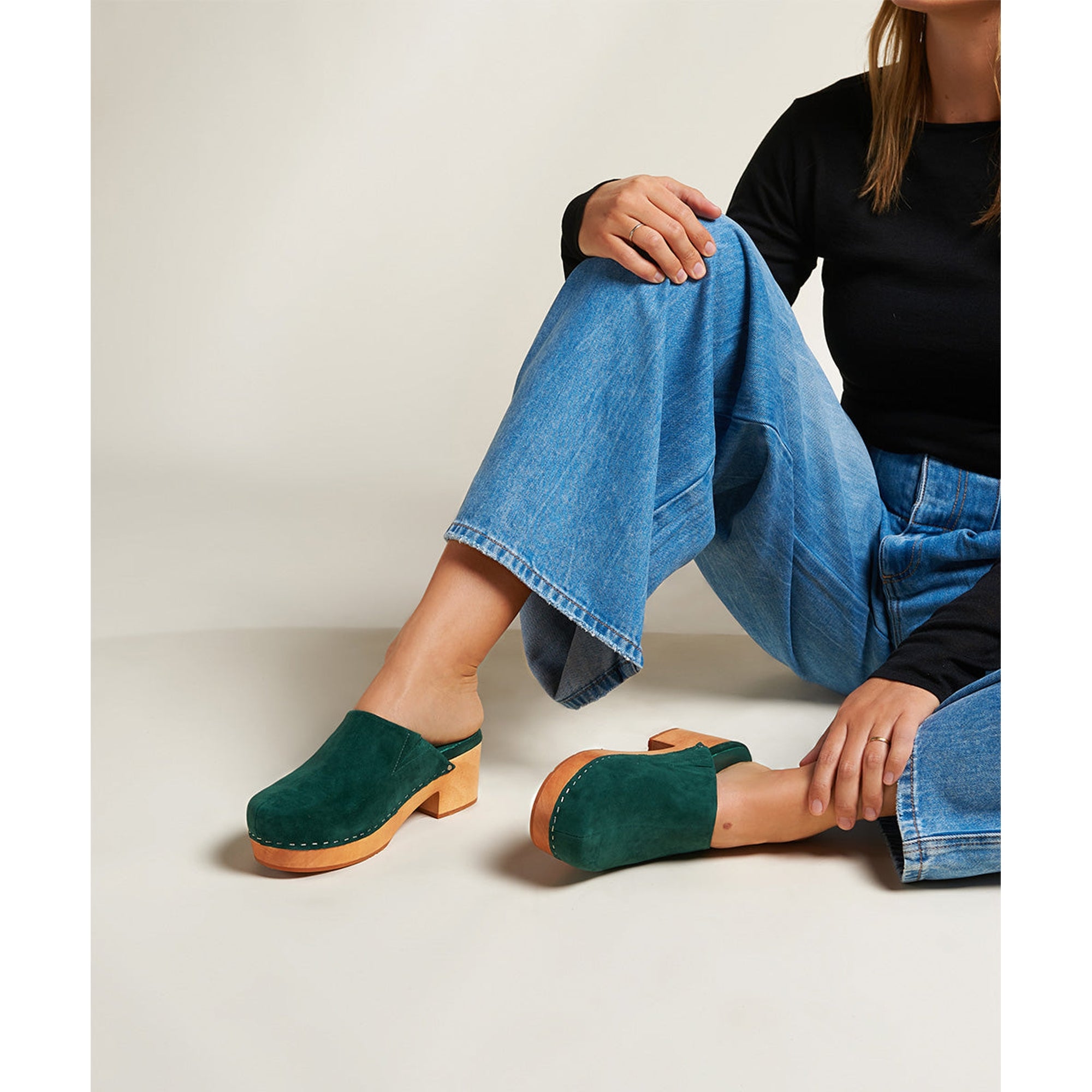 Martino Low Heel Wooden Clog Mule | Emerald