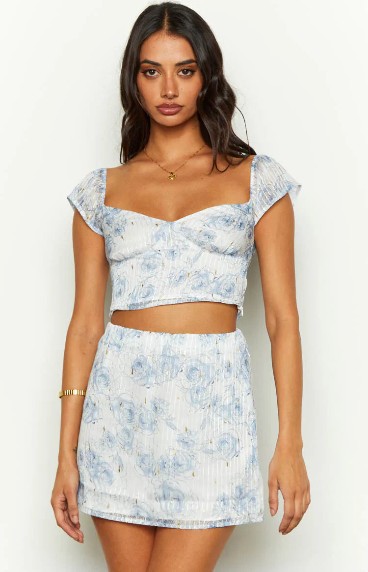 Mayia Rose Print Mini Skirt | Blue