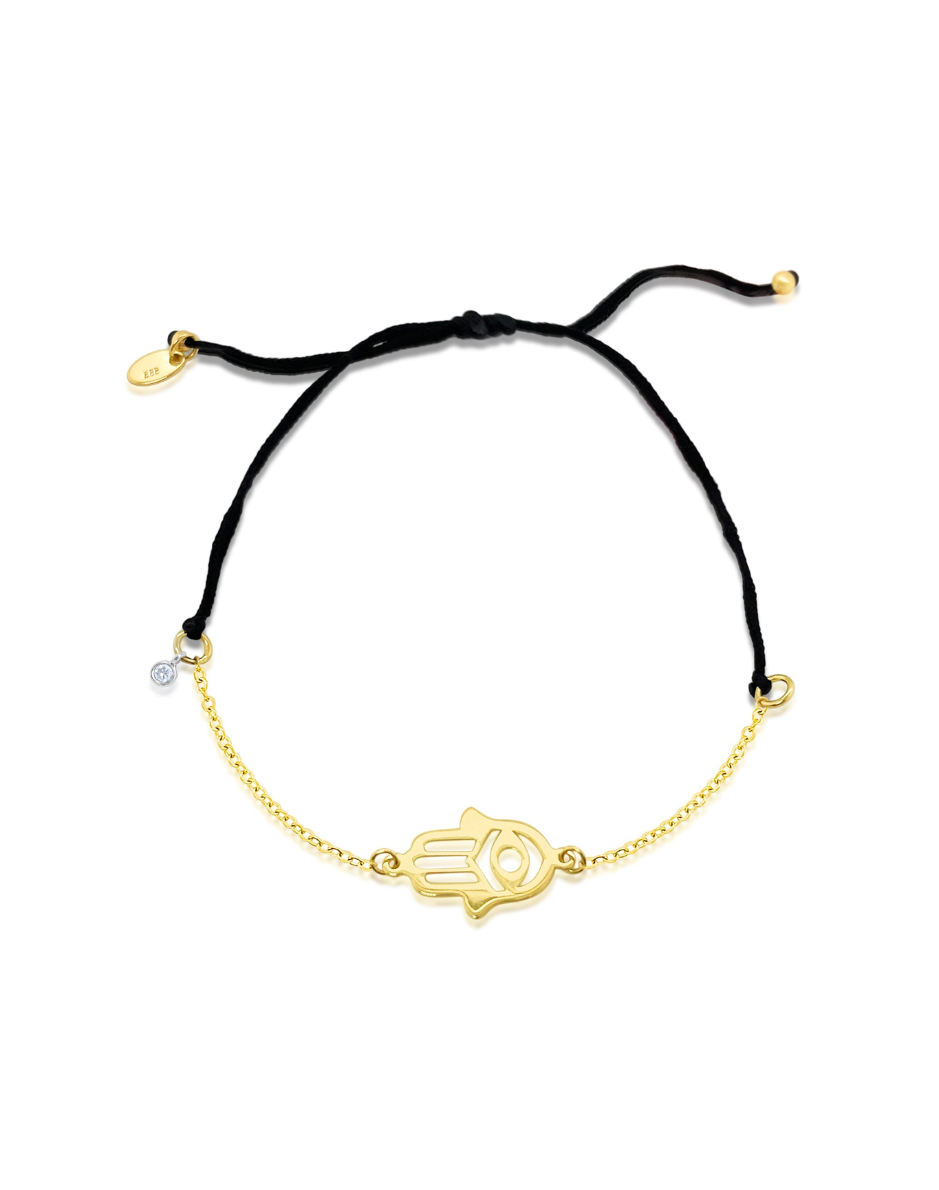 Meira T Hamsa Chord Bracelet with Diamond Bezel Adjustable | Black