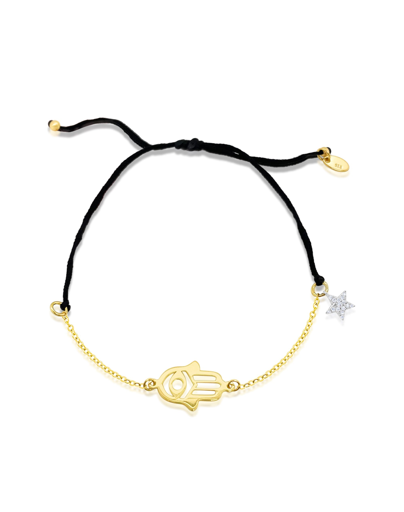 Meira T Hamsa Bracelet with Pave Diamond Star Adjustable Chord | 14kt Yellow Gold