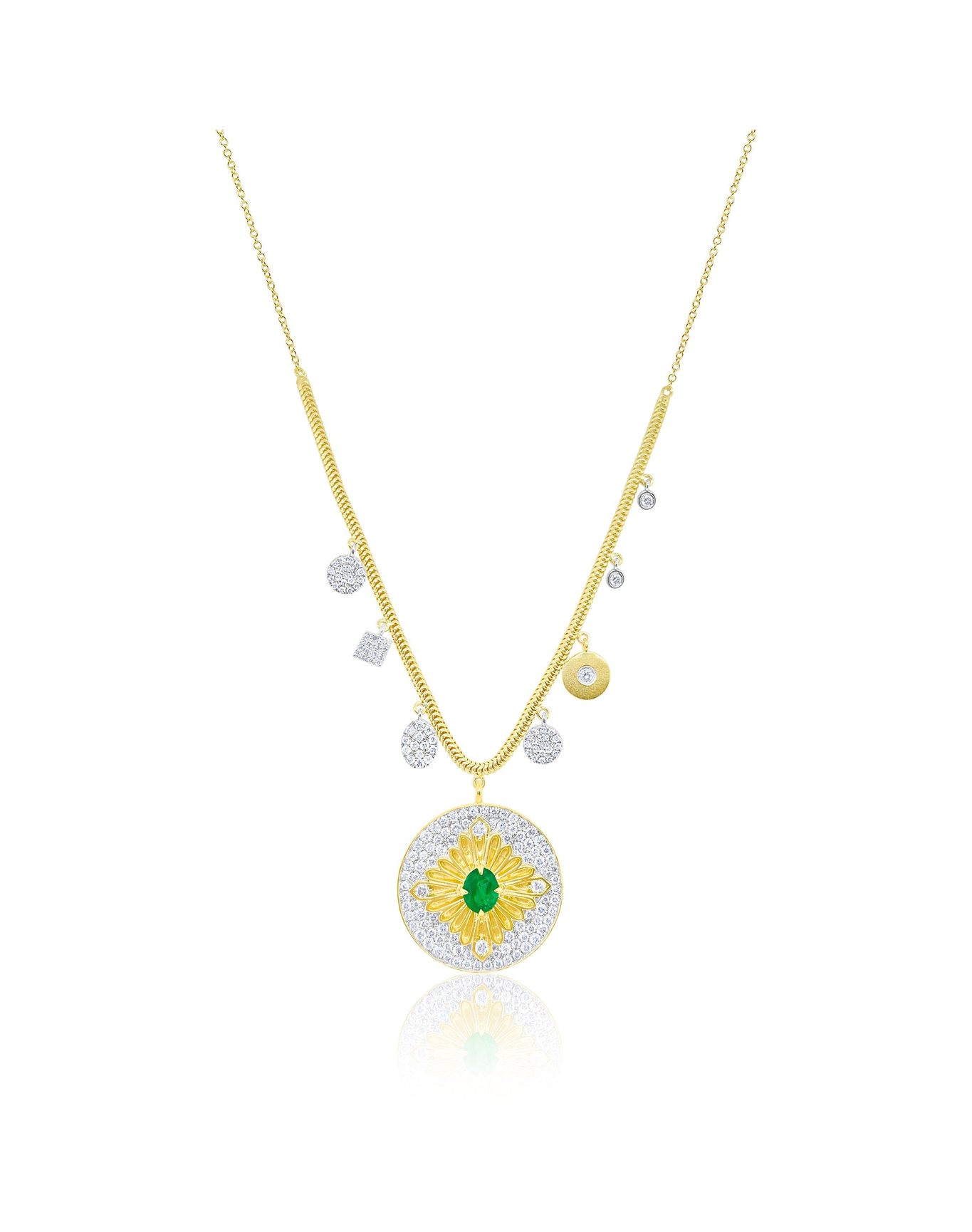 Meira T Snake Chain Emerald and Diamond Medallion Necklace | 14kt Yellow Gold