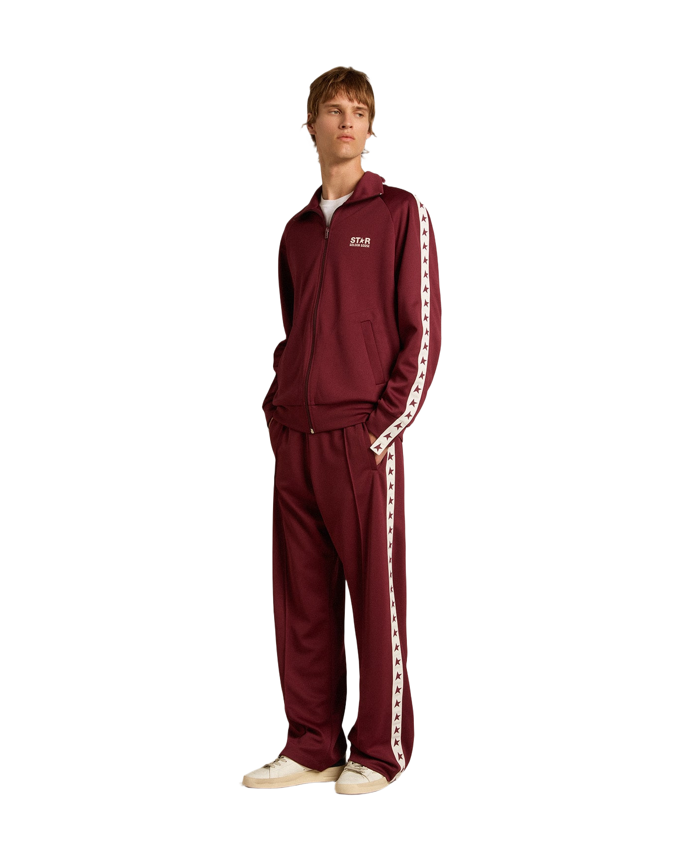 Men | Burgundy Joggers with Stars On The Sides | Windsor Wine x White