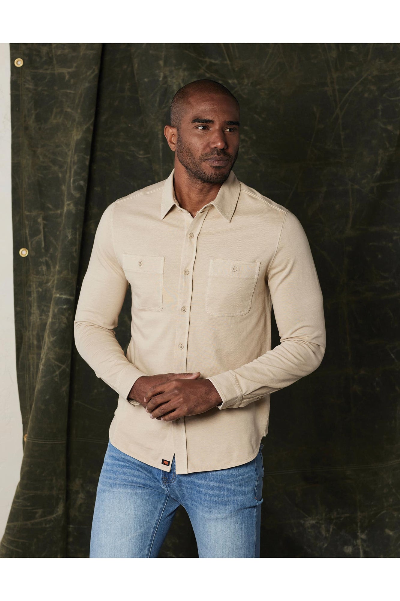 Men | Lennox Jersey Button Up | Oat