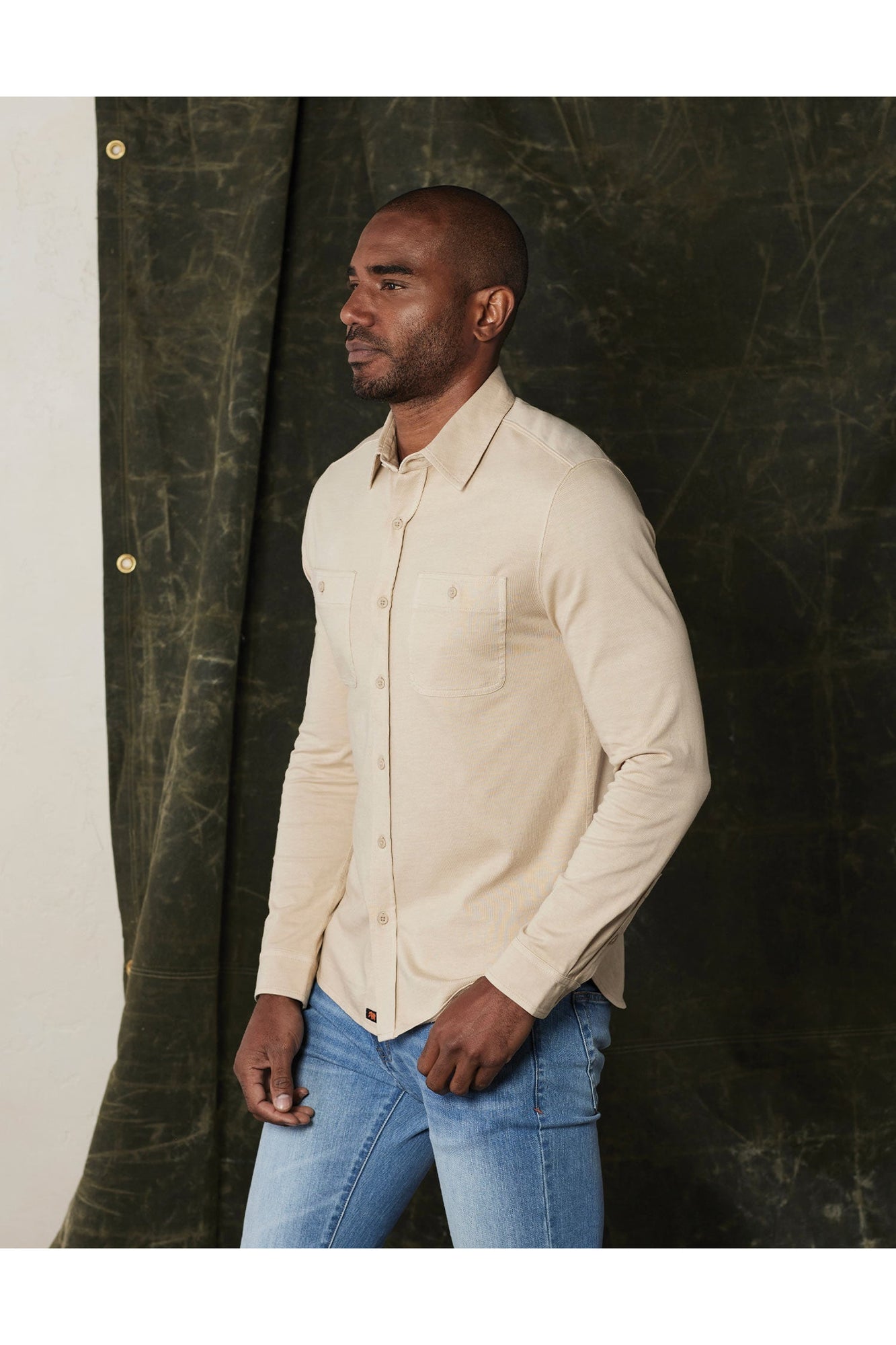 Men | Lennox Jersey Button Up | Oat