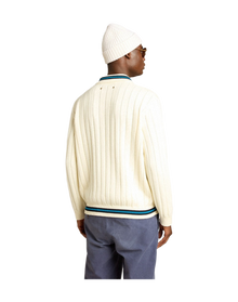 Men | Long-Sleeved Polo Shirt with Perforated Details | Heritage White x Blue
