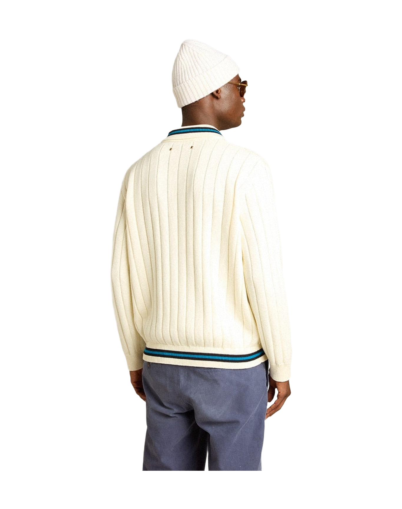 Men | Long-Sleeved Polo Shirt with Perforated Details | Heritage White x Blue