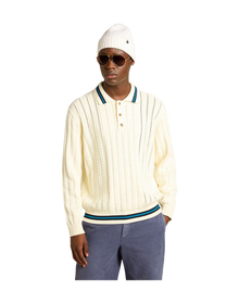 Men | Long-Sleeved Polo Shirt with Perforated Details | Heritage White x Blue