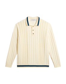 Men | Long-Sleeved Polo Shirt with Perforated Details | Heritage White x Blue