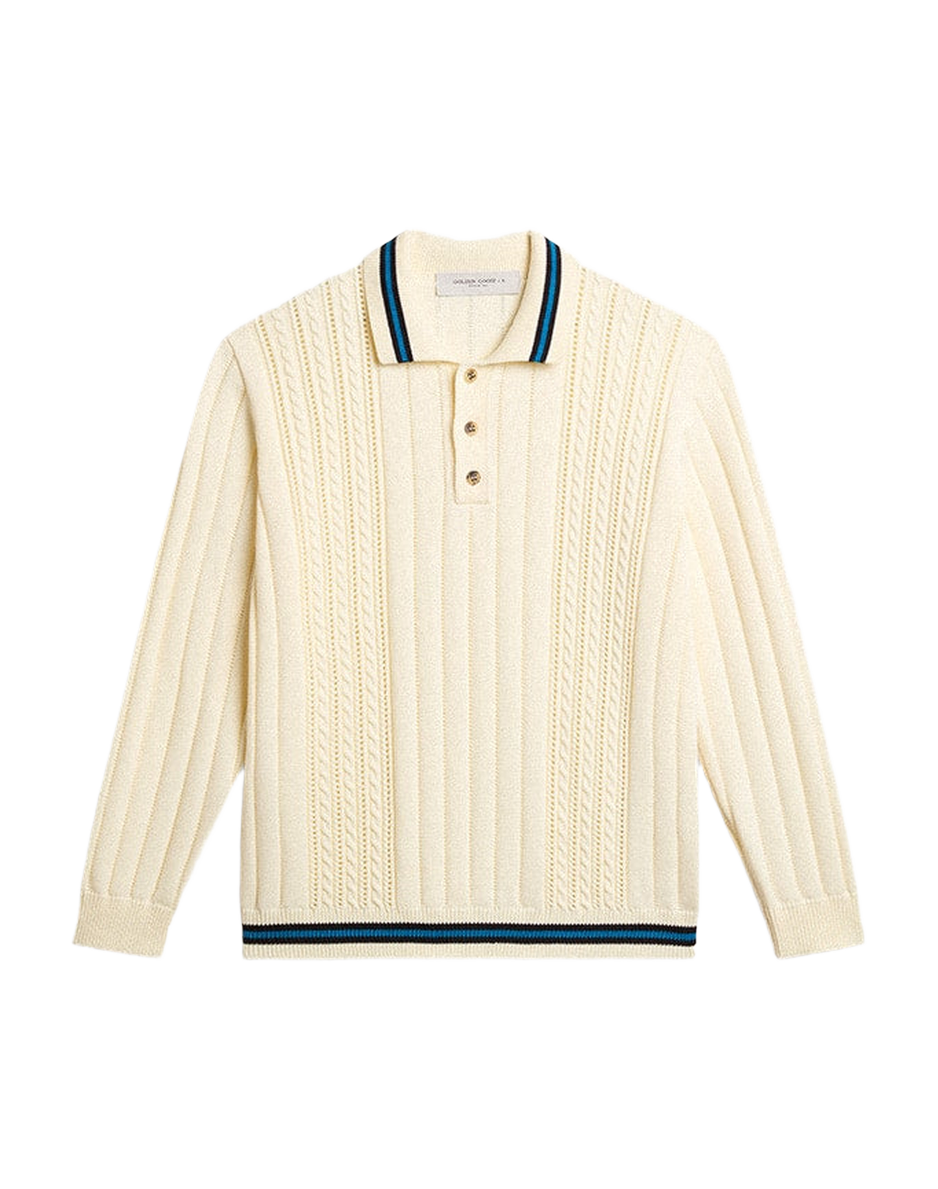 Men | Long-Sleeved Polo Shirt with Perforated Details | Heritage White x Blue
