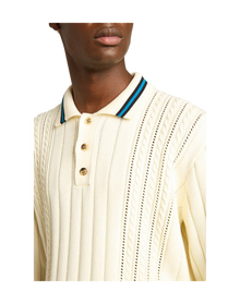 Men | Long-Sleeved Polo Shirt with Perforated Details | Heritage White x Blue