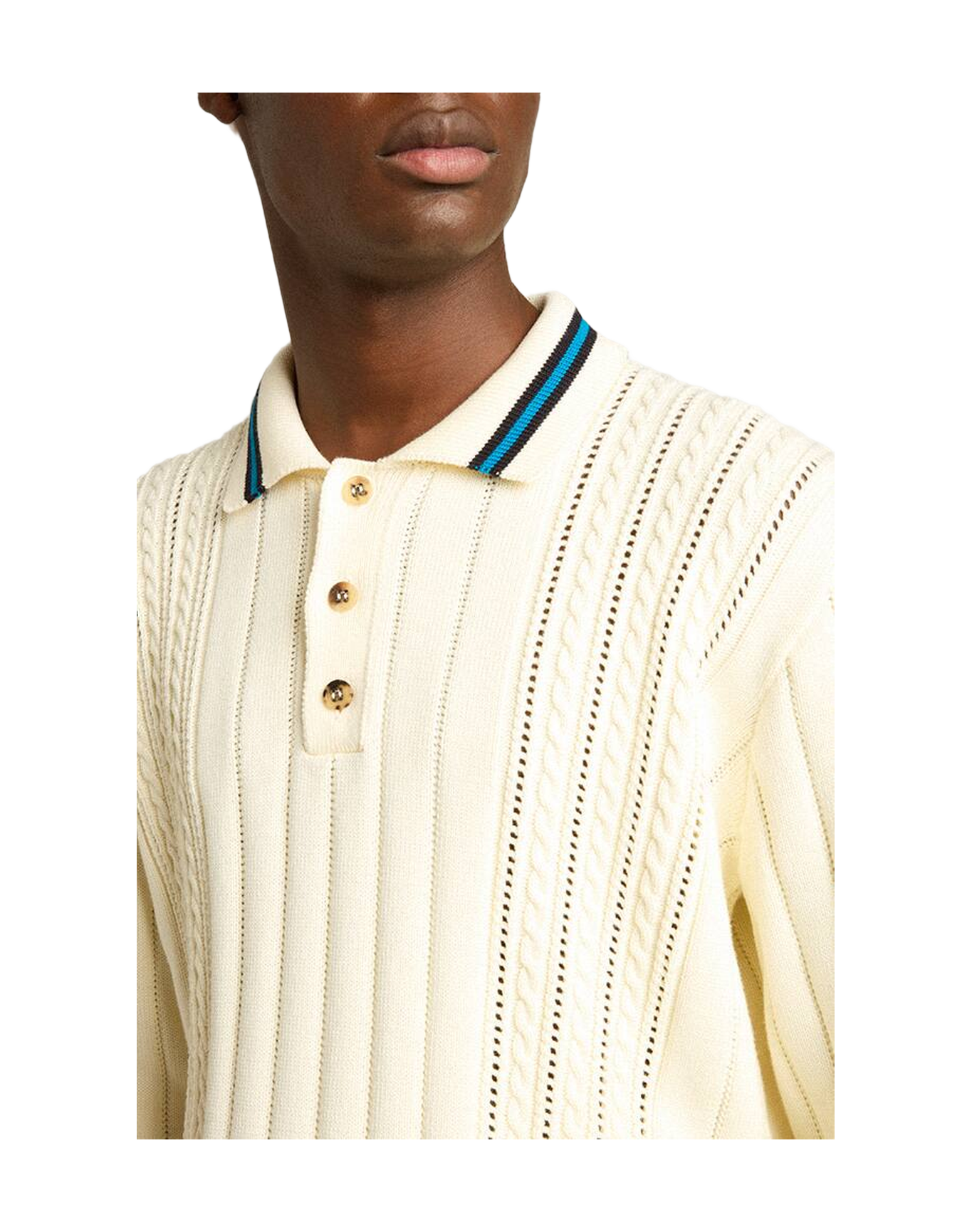 Men | Long-Sleeved Polo Shirt with Perforated Details | Heritage White x Blue