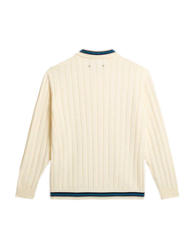 Men | Long-Sleeved Polo Shirt with Perforated Details | Heritage White x Blue
