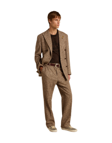 Men | Pants Beige & Brown Wool & Silk Blend Fabric | Beige x Brown x Bluette