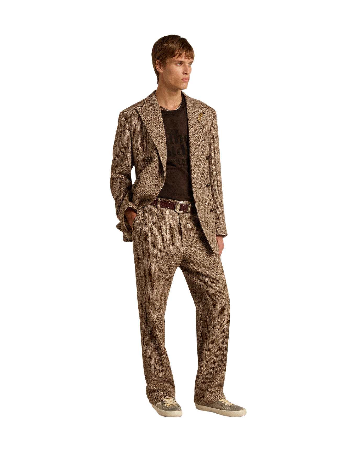 Men | Pants Beige & Brown Wool & Silk Blend Fabric | Beige x Brown x Bluette