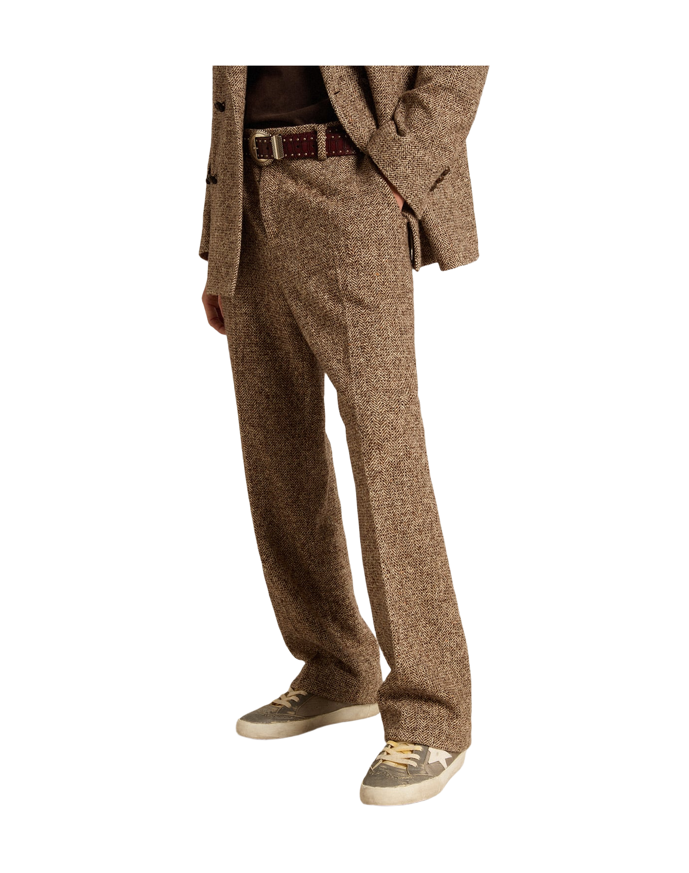 Men | Pants Beige & Brown Wool & Silk Blend Fabric | Beige x Brown x Bluette