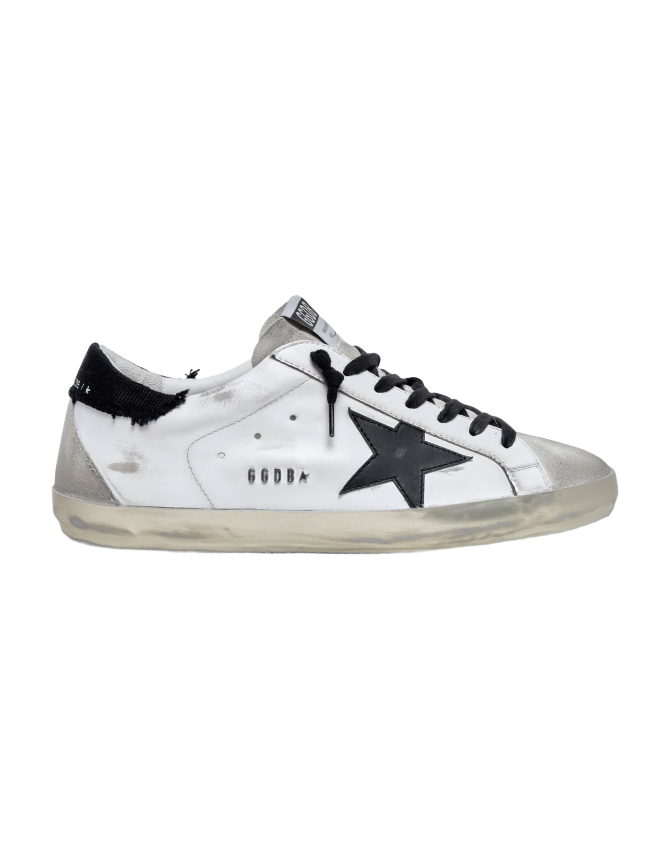 Men | Super-Star Sneakers White Leather with Black Distressed Canvas Heel Tab | White x Ice x Black