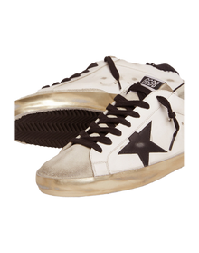 Men | Super-Star Sneakers White Leather with Black Distressed Canvas Heel Tab | White x Ice x Black