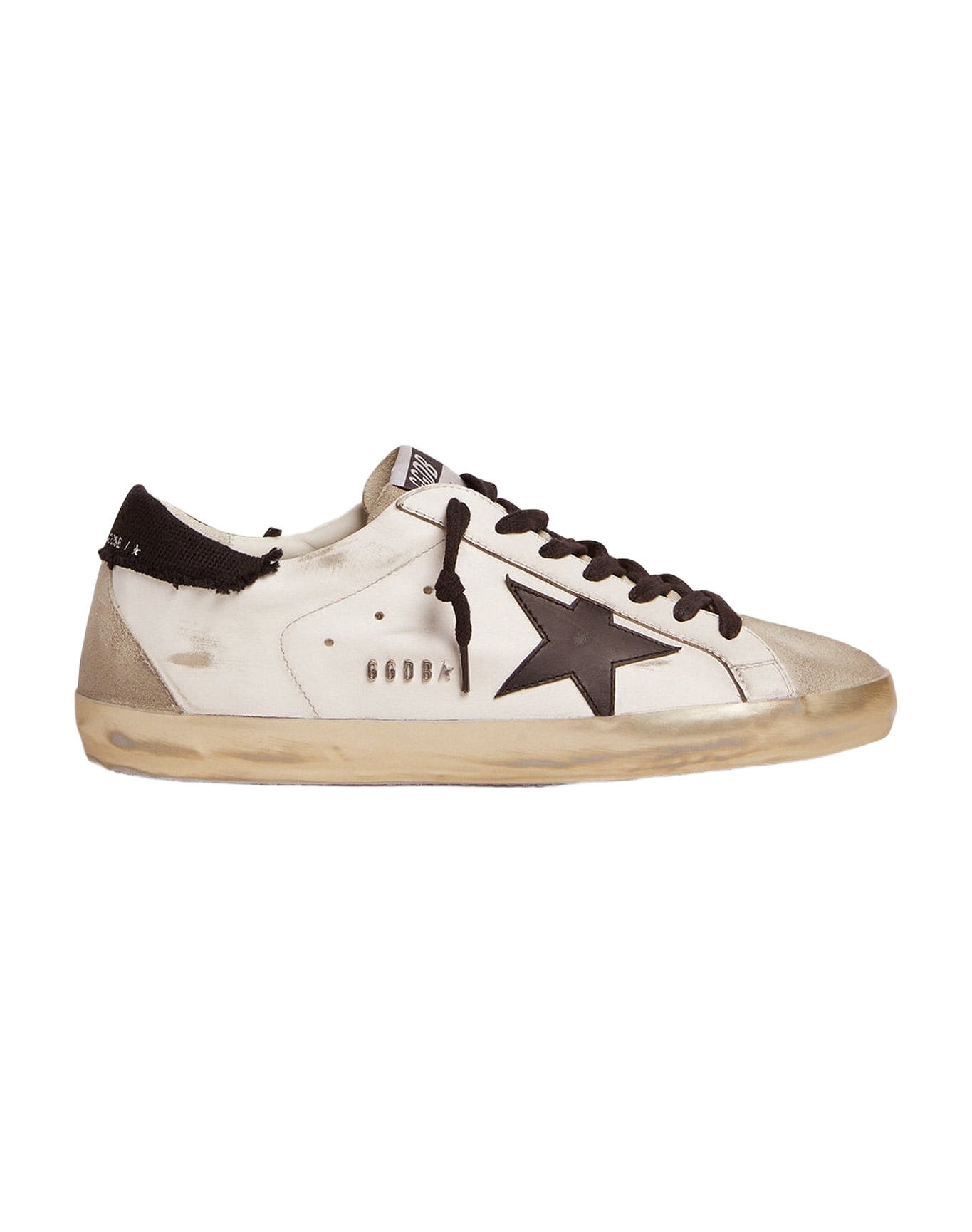 Men | Super-Star Sneakers White Leather with Black Distressed Canvas Heel Tab | White x Ice x Black