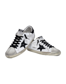 Men | Super-Star Sneakers White Leather with Black Distressed Canvas Heel Tab | White x Ice x Black