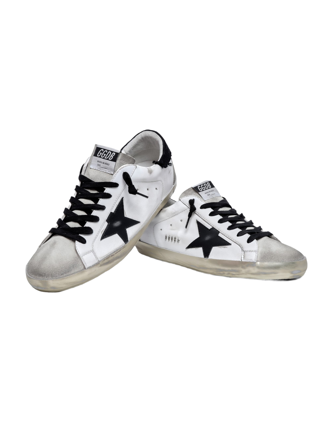 Men | Super-Star Sneakers White Leather with Black Distressed Canvas Heel Tab | White x Ice x Black
