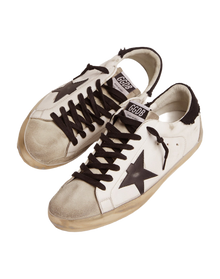 Men | Super-Star Sneakers White Leather with Black Distressed Canvas Heel Tab | White x Ice x Black