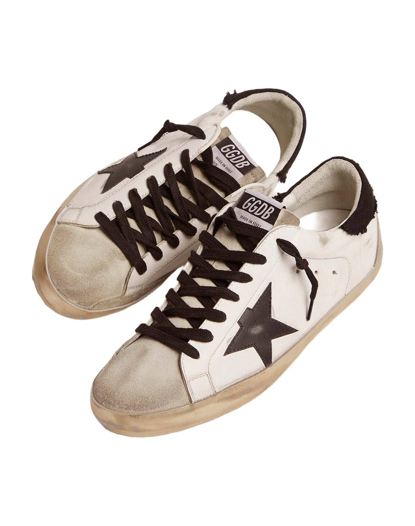 Men | Super-Star Sneakers White Leather with Black Distressed Canvas Heel Tab | White x Ice x Black