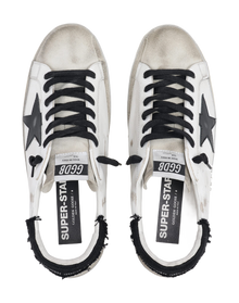 Men | Super-Star Sneakers White Leather with Black Distressed Canvas Heel Tab | White x Ice x Black