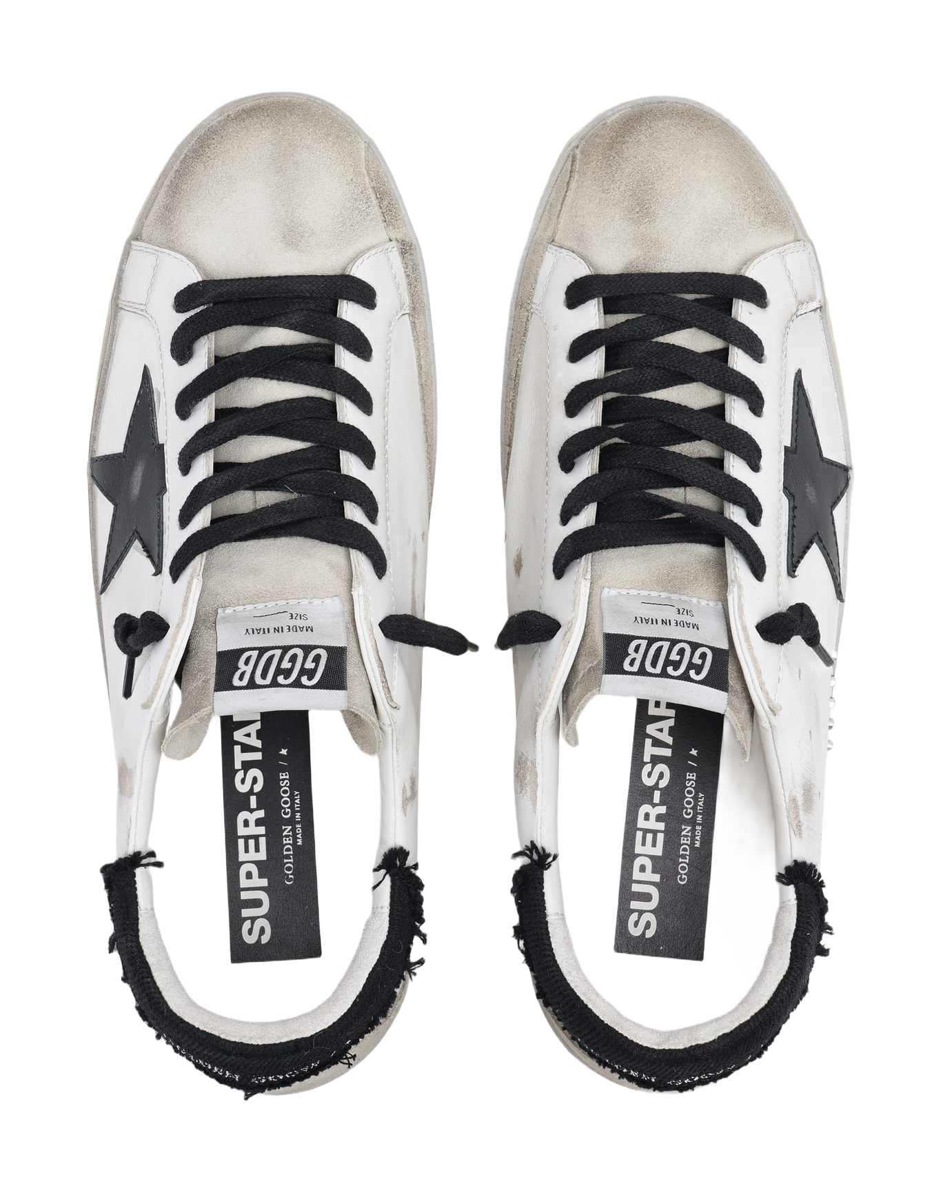 Men | Super-Star Sneakers White Leather with Black Distressed Canvas Heel Tab | White x Ice x Black