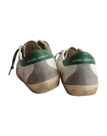 Men | Super-Star White Leather with Silver Star & Green Heel Tab | White x Grey x Silver x Green