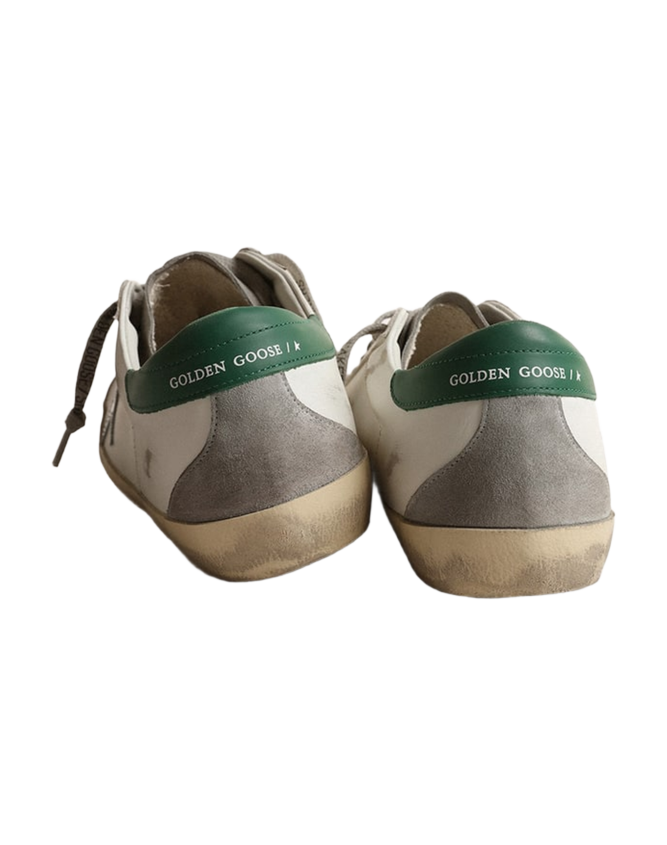 Men | Super-Star White Leather with Silver Star & Green Heel Tab | White x Grey x Silver x Green