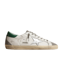 Men | Super-Star White Leather with Silver Star & Green Heel Tab | White x Grey x Silver x Green