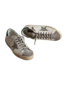Men | Super-Star White Leather with Silver Star & Green Heel Tab | White x Grey x Silver x Green