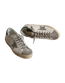 Men | Super-Star White Leather with Silver Star & Green Heel Tab | White x Grey x Silver x Green