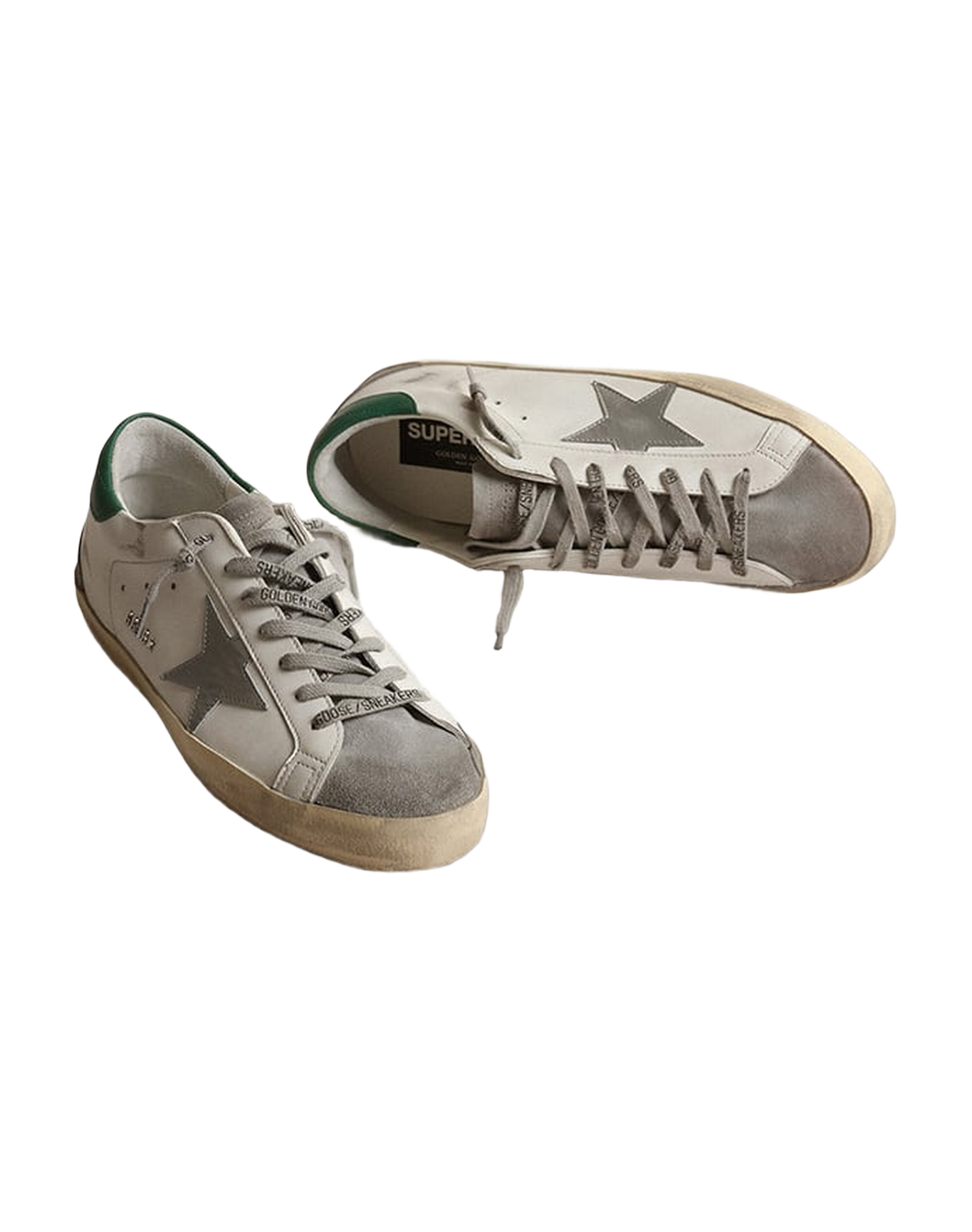 Men | Super-Star White Leather with Silver Star & Green Heel Tab | White x Grey x Silver x Green