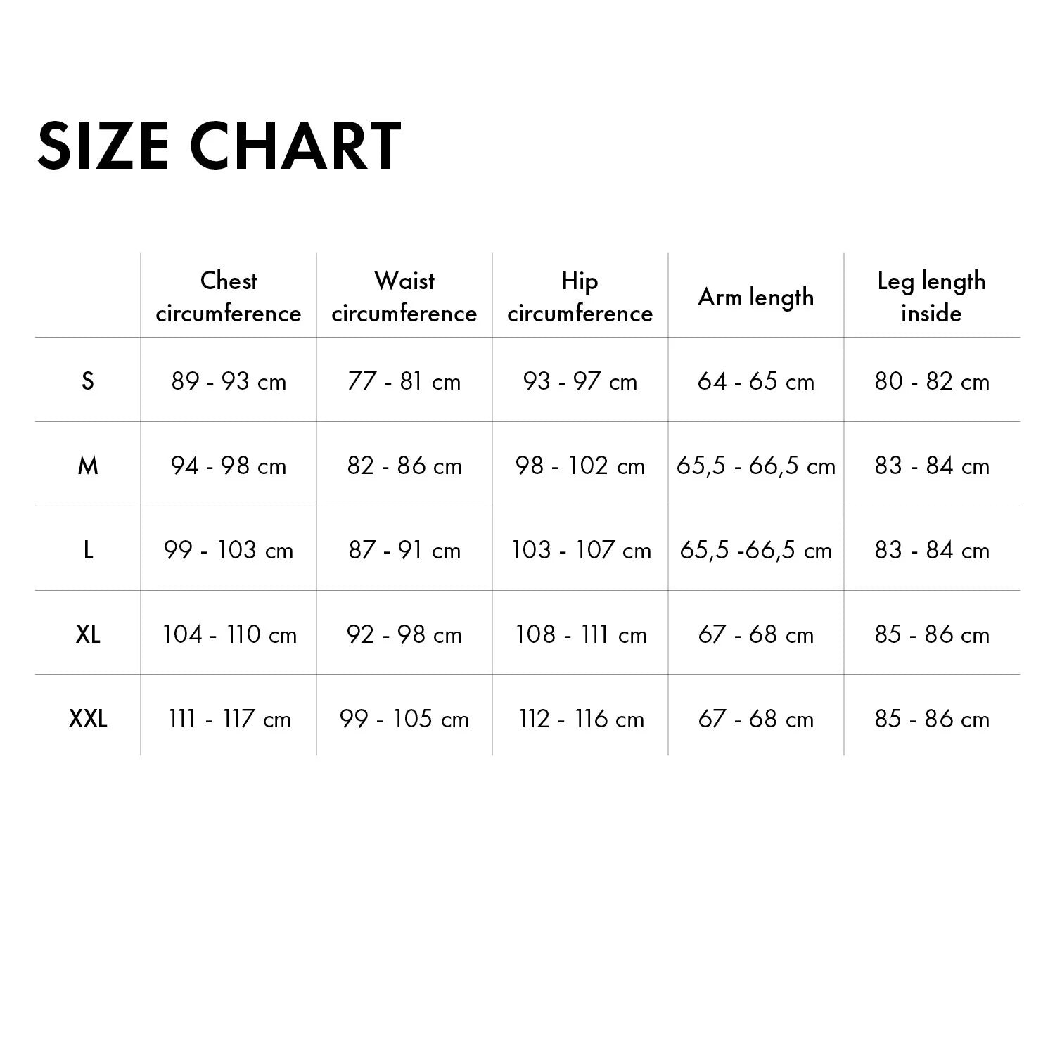 Product size guide