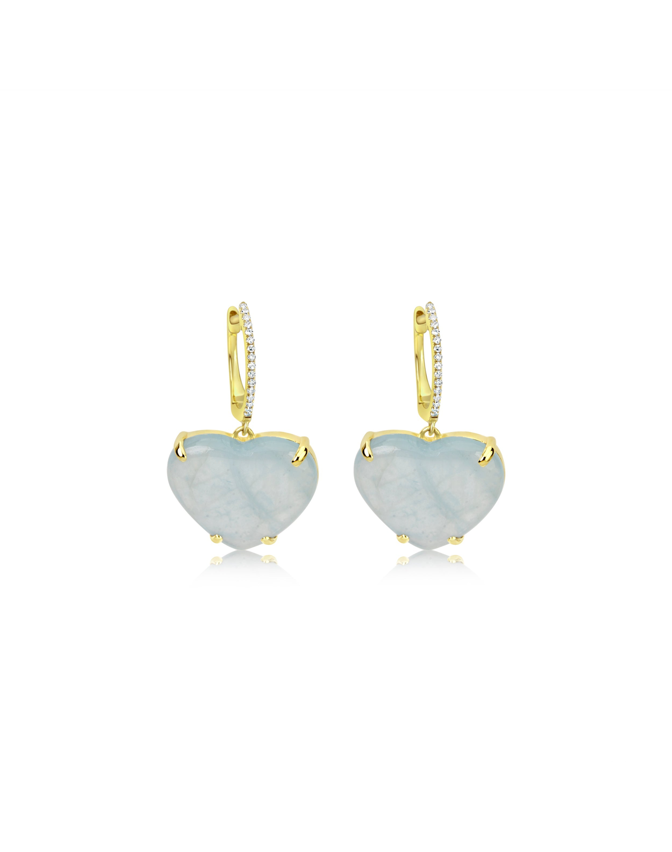 Milky Aqua .06 Ct Diamond Heart Earrings | 14 Kt Yellow Gold