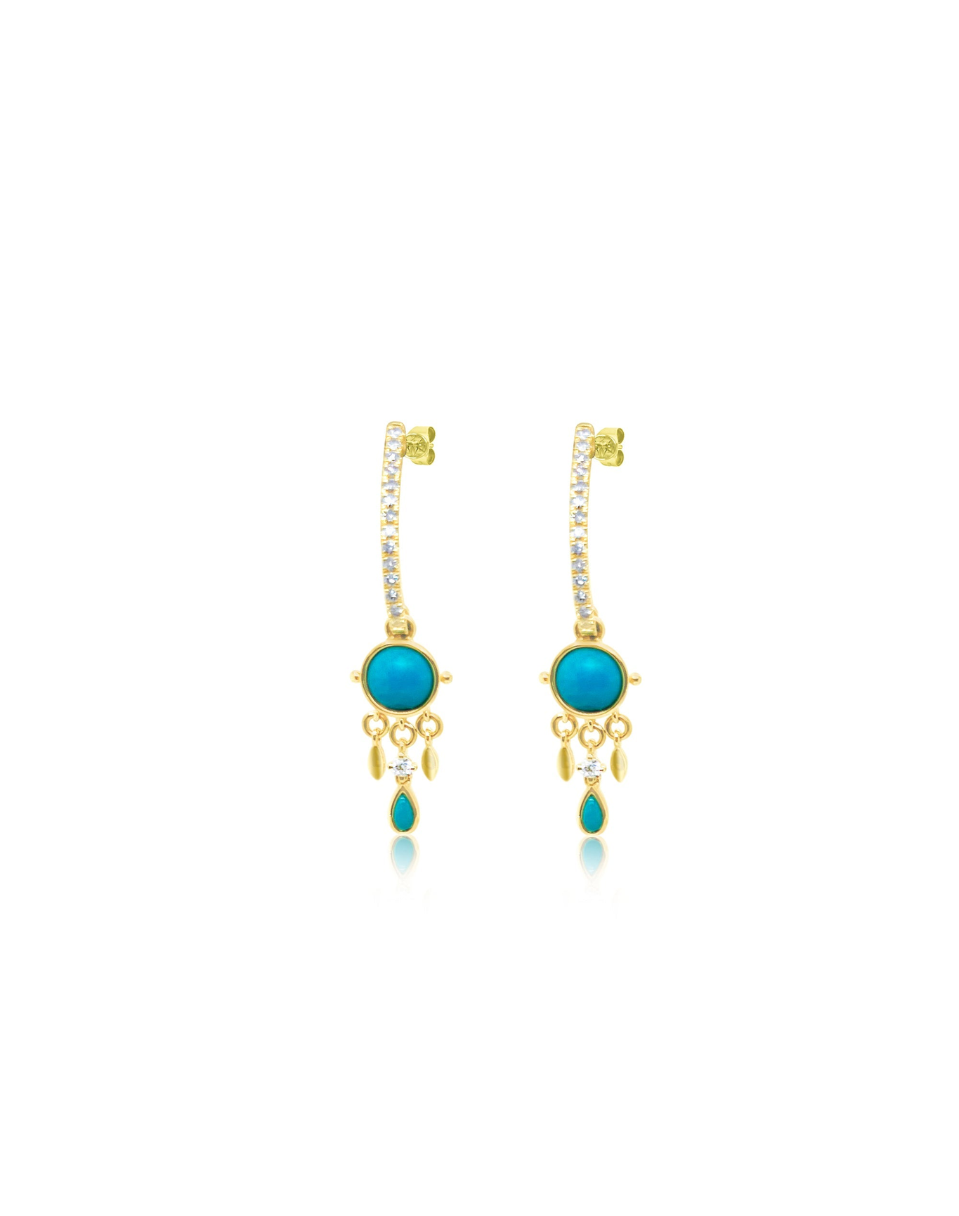 Mini Dream Catcher Earrings in Turquoise Diamond and | 14kt Yellow Gold
