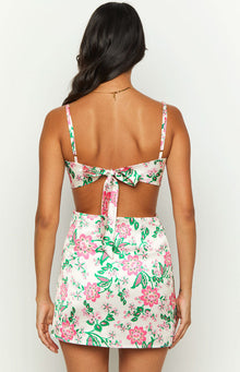 Miranda Floral Satin Mini Skirt | White