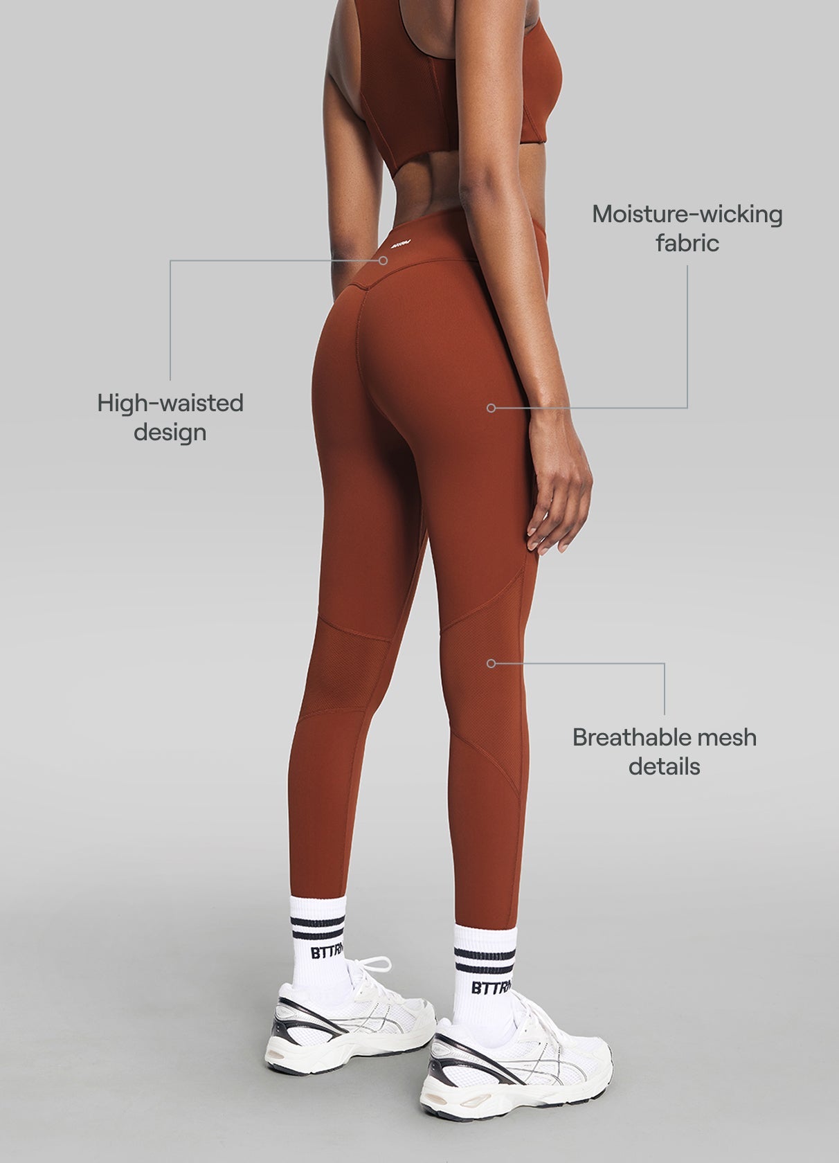 High-Waisted Impact Mesh Leggings | Rust Brown