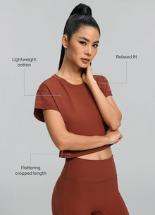 Cropped Cotton T-Shirt | Rust Brown