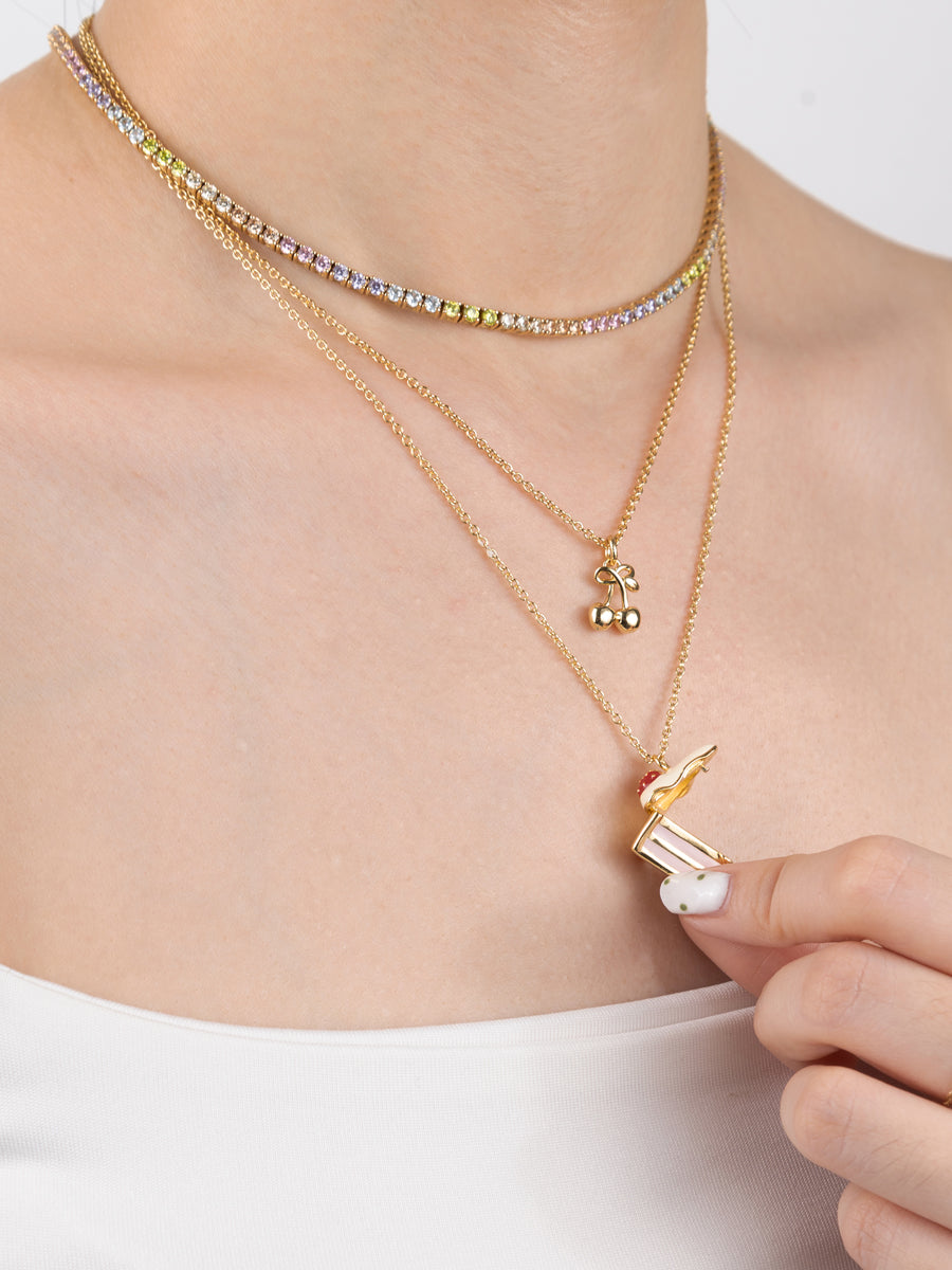 Strawberry Shortcake Locket Necklace | Multicolor Enamel | 14K Gold Plated Brass