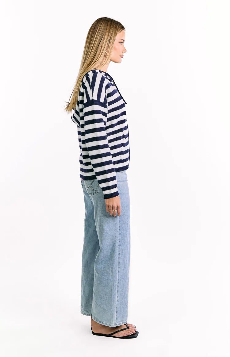 Mollie Knit Zip Sweater | Navy Stripe
