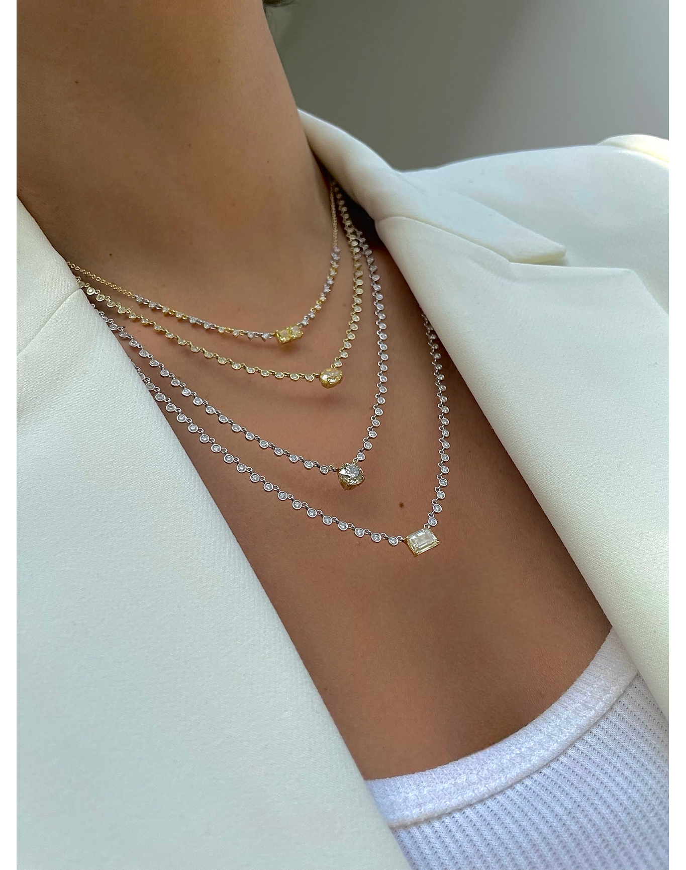 Yellow Diamond and Sapphire Moi et Toi Diamond Tennis Necklace | Yellow Diamond & Blue Sapphire