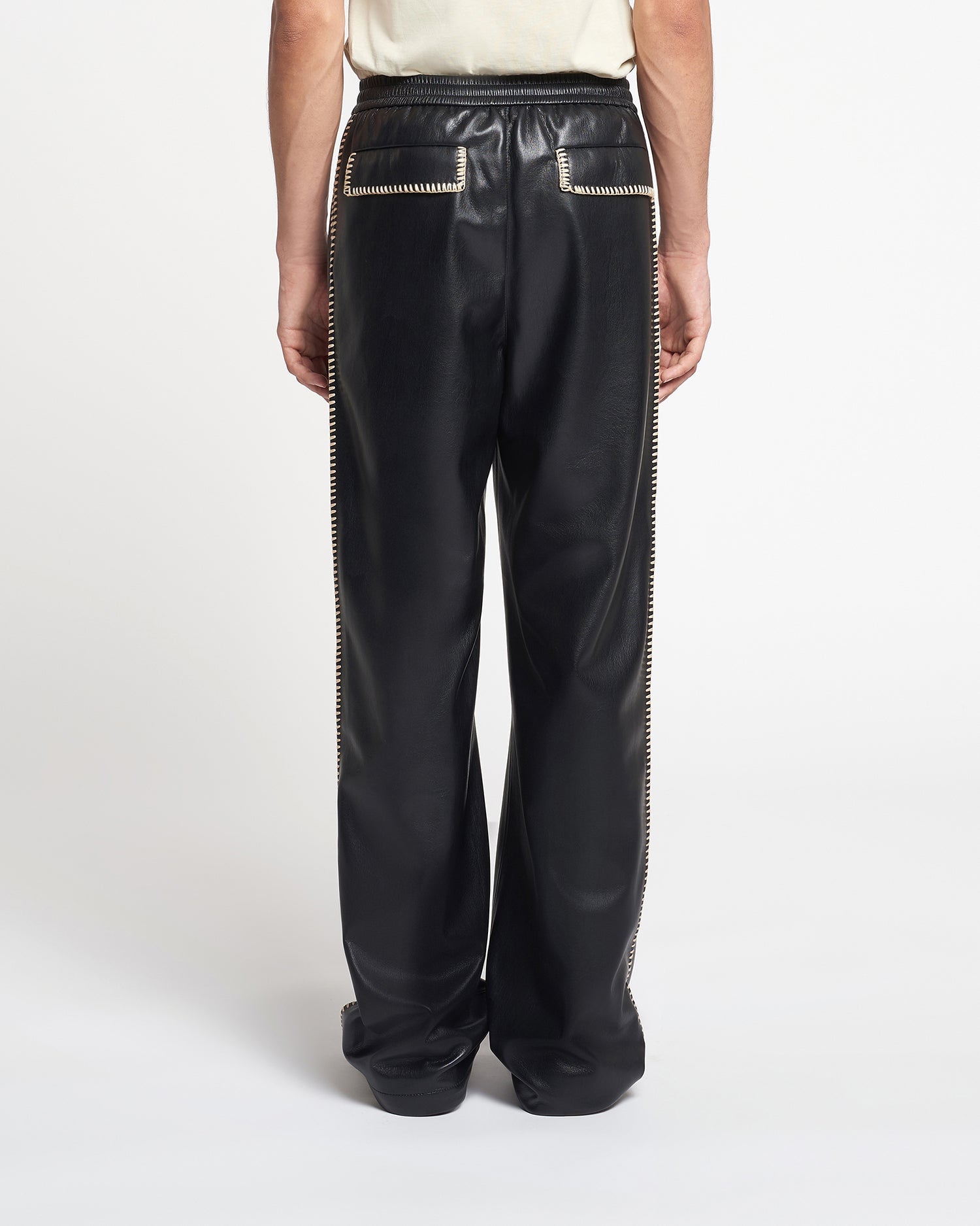 Mens | Ceron Raffia-Trimmed Okobor Alt-Leather Pants | Black