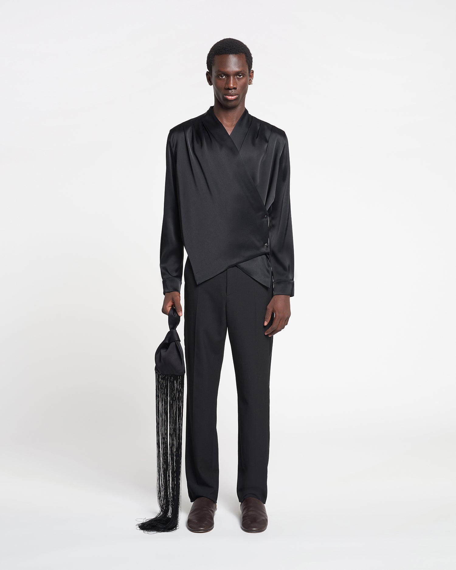 Mens | Tebbe Slip Satin Wrap Shirt | Black